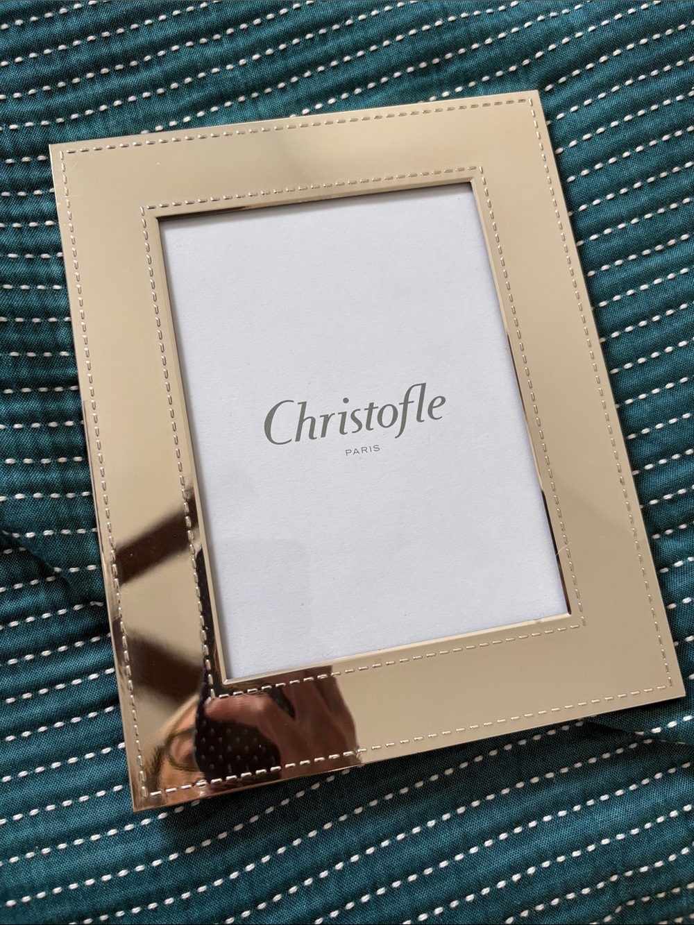 Christofle Polished Silver Picture Frame with Stitched Edge